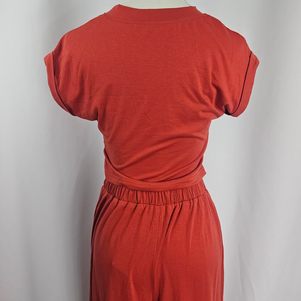 Cupshe Rust Orange Jersey Wide Leg Pants & Cropped Wrap Top Women's Size S NWT - Picture 8 of 16